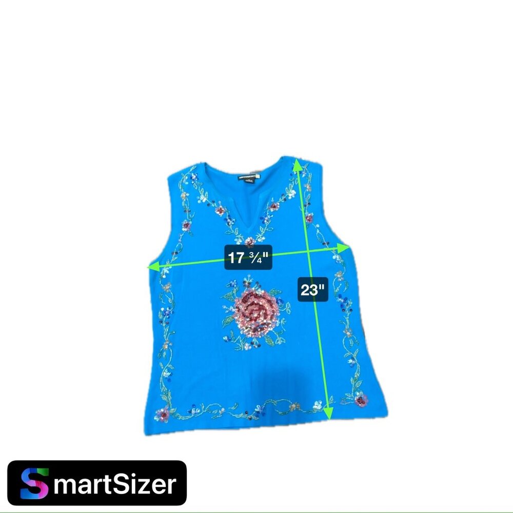 Sweaterworks Embellished Blue Sleeveless Top Floral Sequin Design Sz XL - Picture 7 of 9